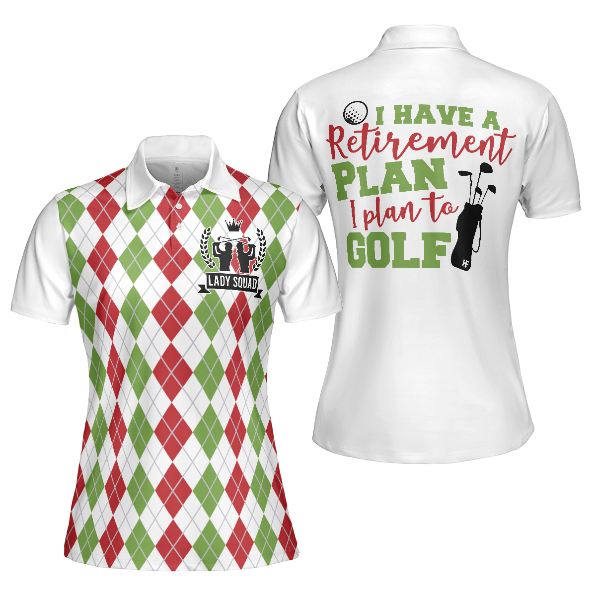 Golf Women Polo Shirt, I Plan To Golf, Red Green Argyle Pattern Women Polo Shirts - Best Gift For Golf Lovers, Ladies, Female Golfers - Amzanimalsgift