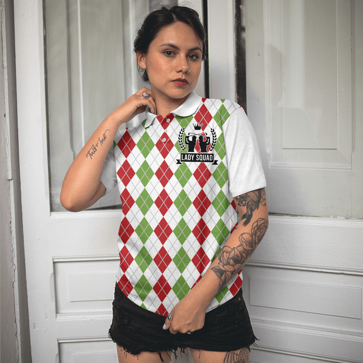 Golf Women Polo Shirt, I Plan To Golf, Red Green Argyle Pattern Women Polo Shirts - Best Gift For Golf Lovers, Ladies, Female Golfers - Amzanimalsgift