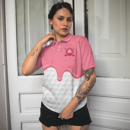 Golf Women Polo Shirt, Ice Cream Melting On Golf Ball Cone Golf Women Polo Shirts, Cool Gift For Ladies, Female, Golfers - Amzanimalsgift