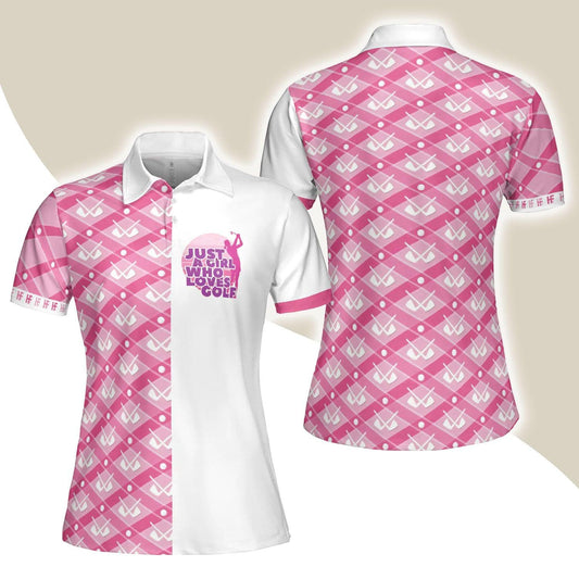 Golf Women Polo Shirt, Just A Girl Who Loves Golf, Pink Argyle Golf Clubs Pattern Women Polo Shirts, Golfing Gift For Ladies, Golfers, Golf Lovers - Amzanimalsgift