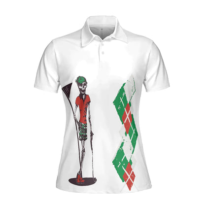 Golf Women Polo Shirt - Kiss My Putt, Red Green Argyle Pattern Skeleton Women Polo Shirts - Best Gift For Ladies, Female, Girls, Golfers, Golf Lovers - Amzanimalsgift