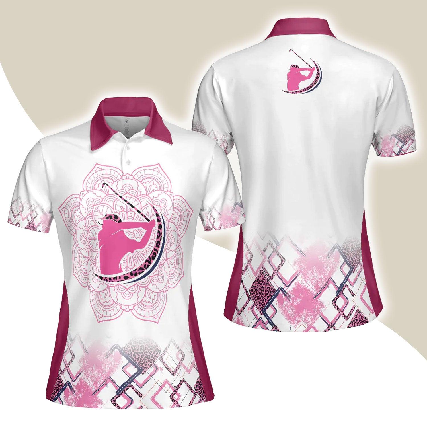 Golf Women Polo Shirt - Leopard Mandala Pattern Thinning Layout Pink Girl Women Polo Shirts - Best Gift For Ladies, Female, Girls, Golfers, Golf Lover - Amzanimalsgift