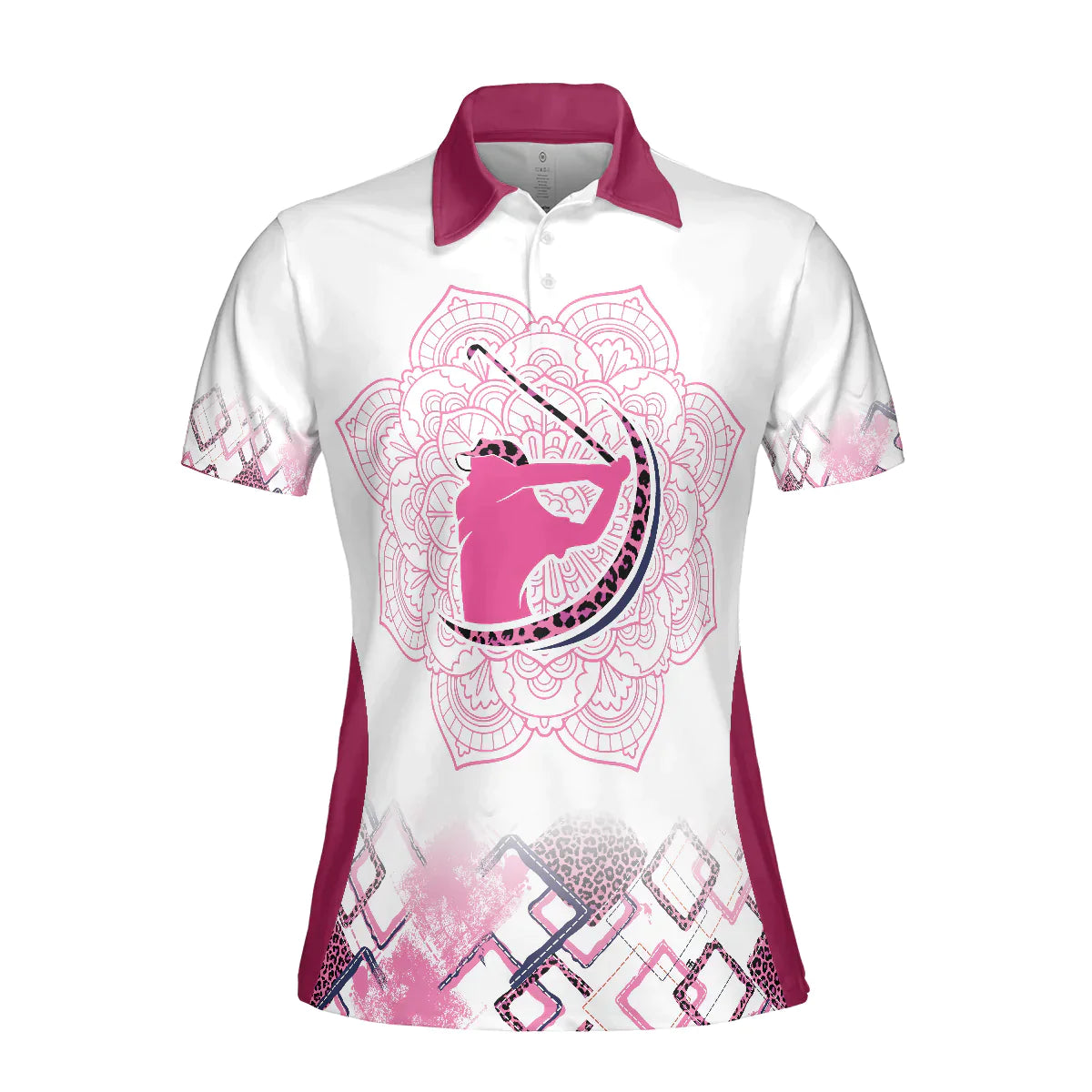 Golf Women Polo Shirt - Leopard Mandala Pattern Thinning Layout Pink Girl Women Polo Shirts - Best Gift For Ladies, Female, Girls, Golfers, Golf Lover - Amzanimalsgift