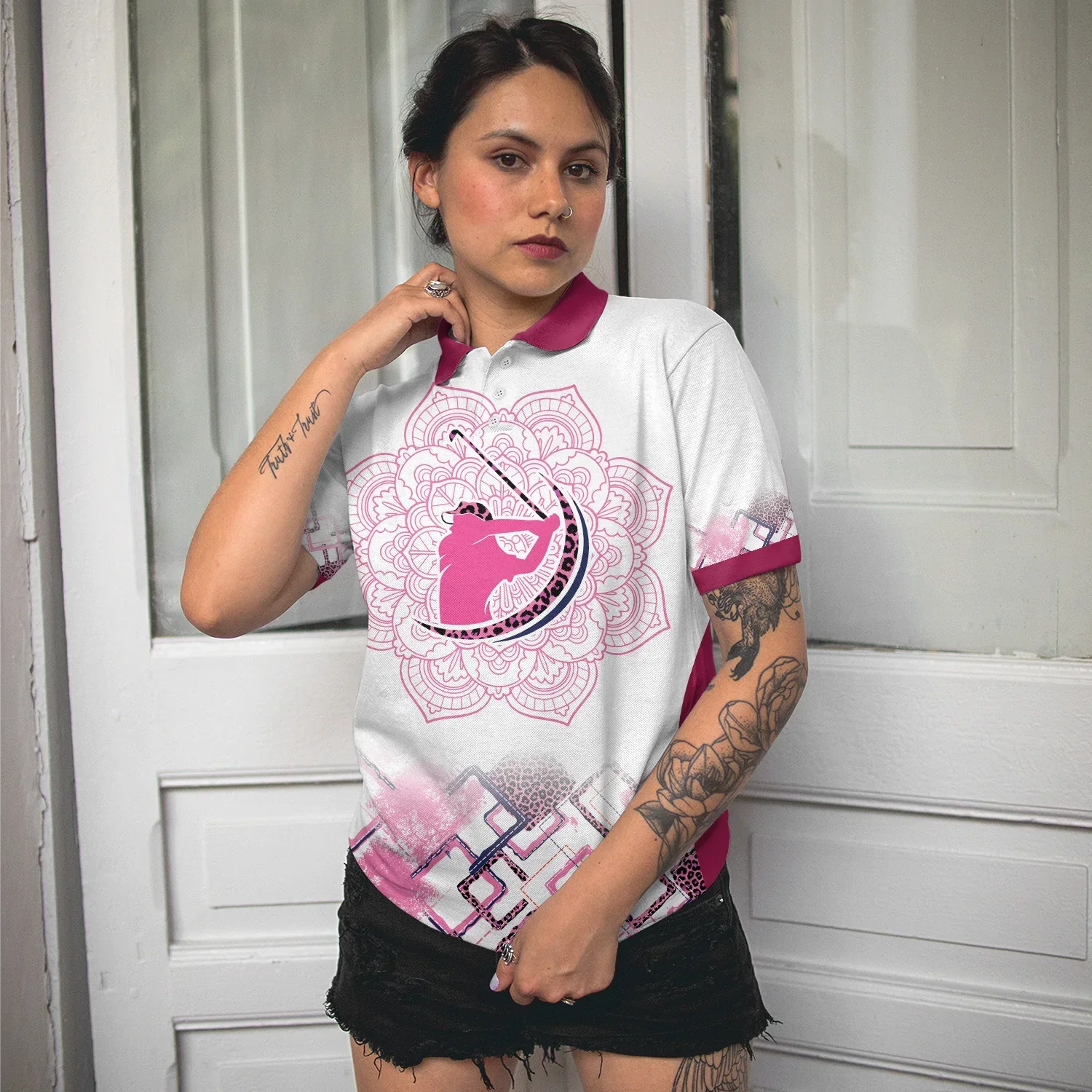 Golf Women Polo Shirt - Leopard Mandala Pattern Thinning Layout Pink Girl Women Polo Shirts - Best Gift For Ladies, Female, Girls, Golfers, Golf Lover - Amzanimalsgift