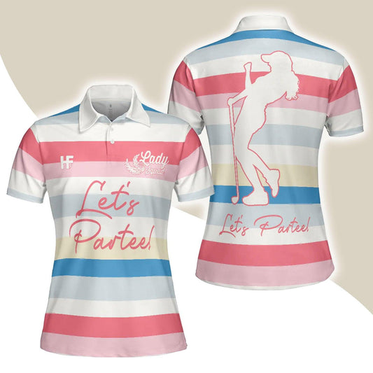 Golf Women Polo Shirt, Let's Partee, Color Horizontal Line Pattern Women Polo Shirts, Unique Female Gift For Golfers, Ladies, Golf Lovers - Amzanimalsgift