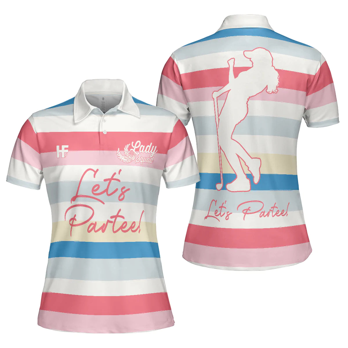 Golf Women Polo Shirt, Let's Partee, Color Horizontal Line Pattern Women Polo Shirts, Unique Female Gift For Golfers, Ladies, Golf Lovers - Amzanimalsgift