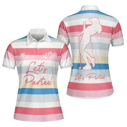 Golf Women Polo Shirt, Let's Partee, Color Horizontal Line Pattern Women Polo Shirts, Unique Female Gift For Golfers, Ladies, Golf Lovers - Amzanimalsgift