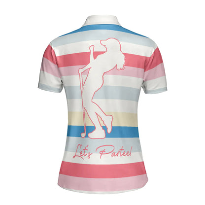 Golf Women Polo Shirt, Let's Partee, Color Horizontal Line Pattern Women Polo Shirts, Unique Female Gift For Golfers, Ladies, Golf Lovers - Amzanimalsgift