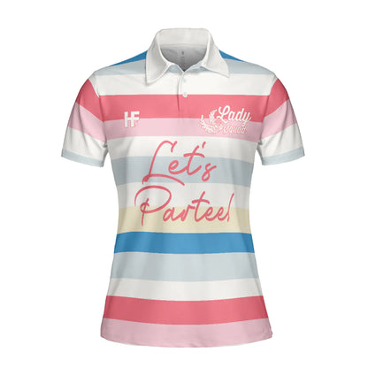 Golf Women Polo Shirt, Let's Partee, Color Horizontal Line Pattern Women Polo Shirts, Unique Female Gift For Golfers, Ladies, Golf Lovers - Amzanimalsgift