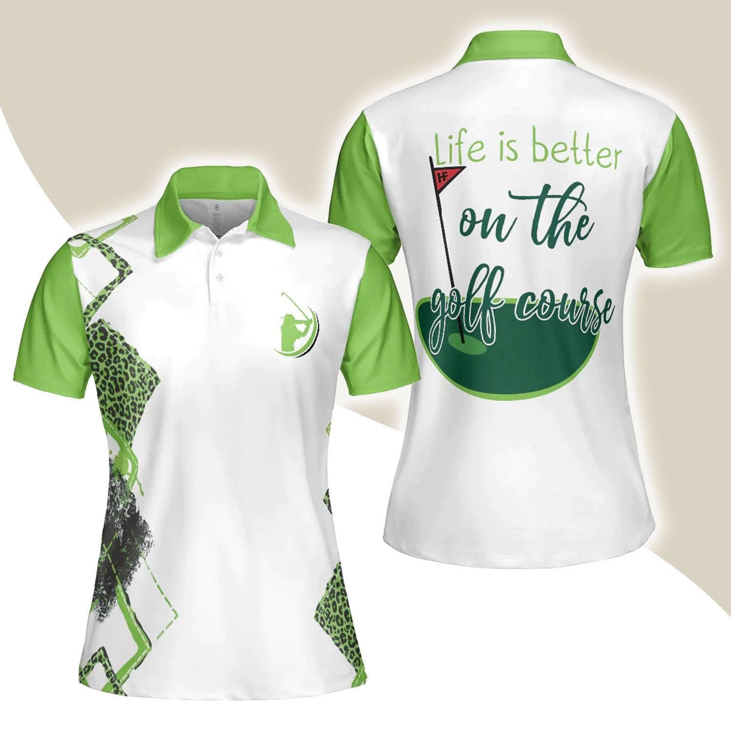 Golf Women Polo Shirt, Life Is Better On The Golf Course, Green Leopard Argyle Golf Women Polo Shirts, Best Cool Gift For Golfers, Golf Lovers, Ladies - Amzanimalsgift