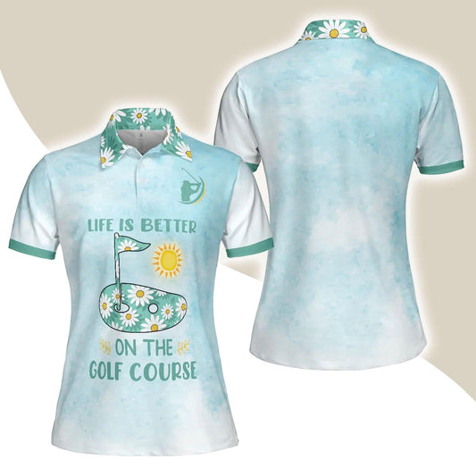 Golf Women Polo Shirt, Light Blue Tie Dye Daisy Floral Women Polo Shirts, Golfing Gift For Ladies, Golfers, Life Is Better On The Golf Course - Amzanimalsgift