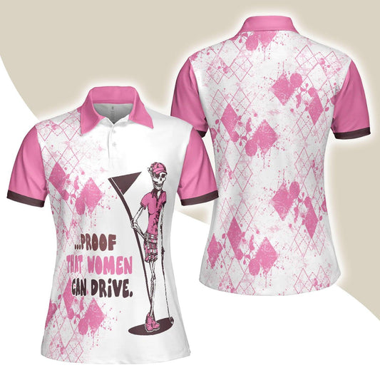 Golf Women Polo Shirt, Mrs. Bones Pink Argyle Pattern Women Polo Shirt, Best Golfing Gift For Ladies, Golfers, Golf Lovers, Proof That Women Can Drive - Amzanimalsgift