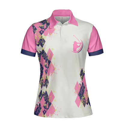 Golf Women Polo Shirt, Pink And Navy Argyle Pattern Golf Women Polo Shirts, Golfing Gift For Ladies, Golfers- I Know I Play Like A Girl Try To Keep Up - Amzanimalsgift
