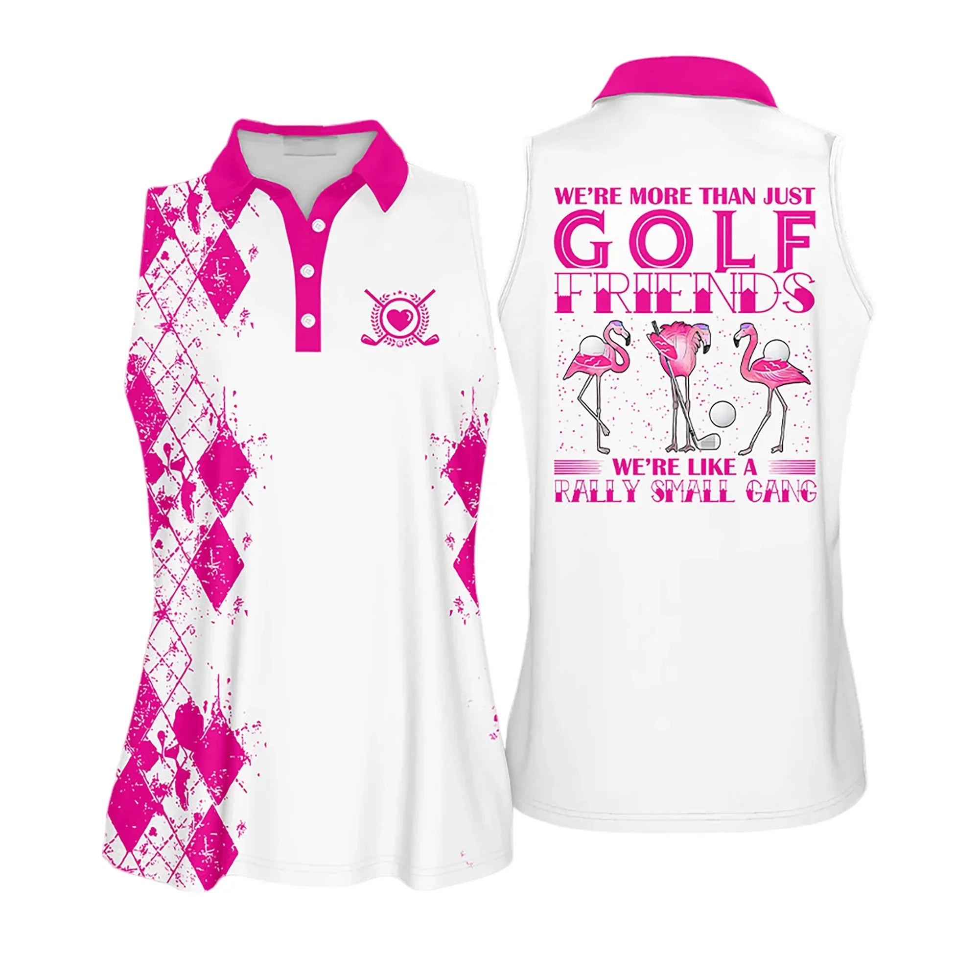 Golf Women Polo Shirt, Pink Argyle Pattern We're More Than Just Golf Friends Flamingo Polo Shirt - Gift For Mother's Day, Golfer, Female, Golf Lover - Amzanimalsgift