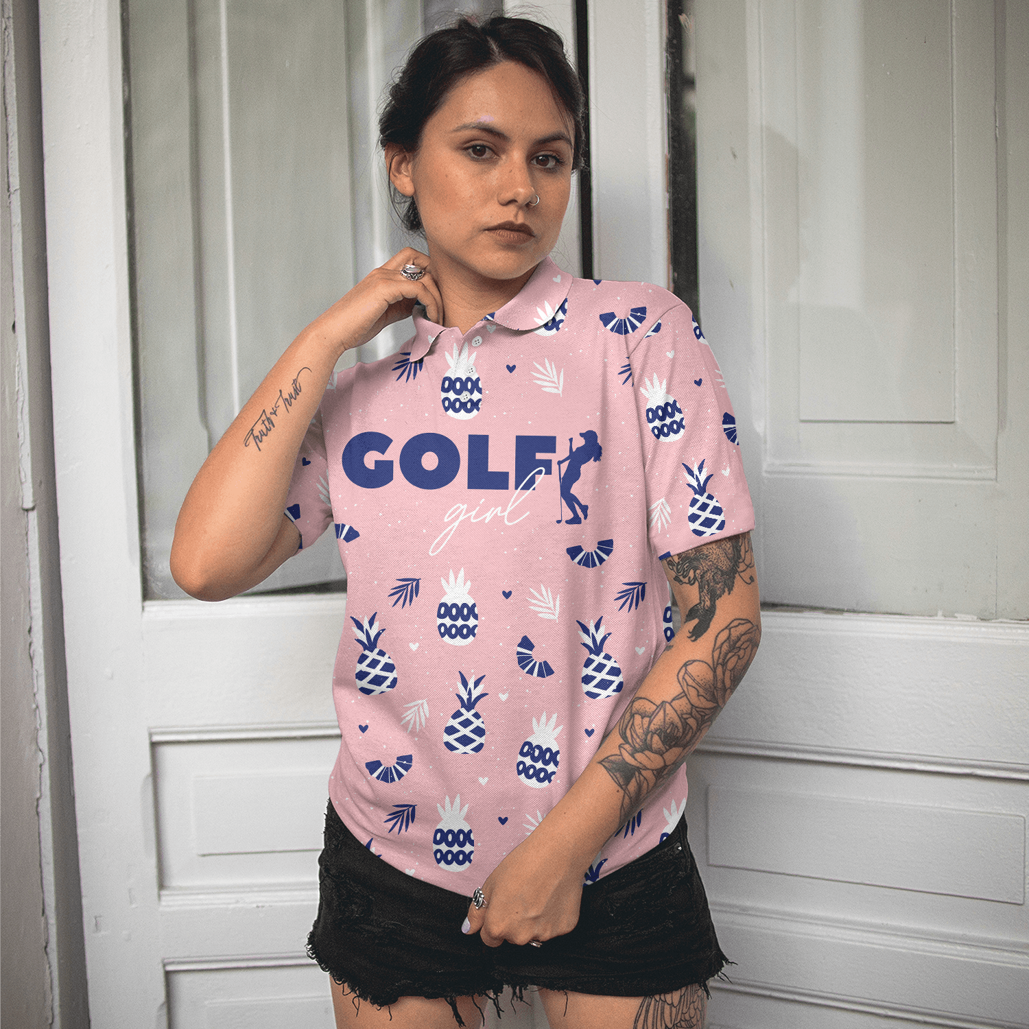 Golf Women Polo Shirt, Pink Golf Girl Summer Pattern Women Polo Shirts, Golfing Gift For Ladies, Team Female Golfers, Golf Lovers - Amzanimalsgift