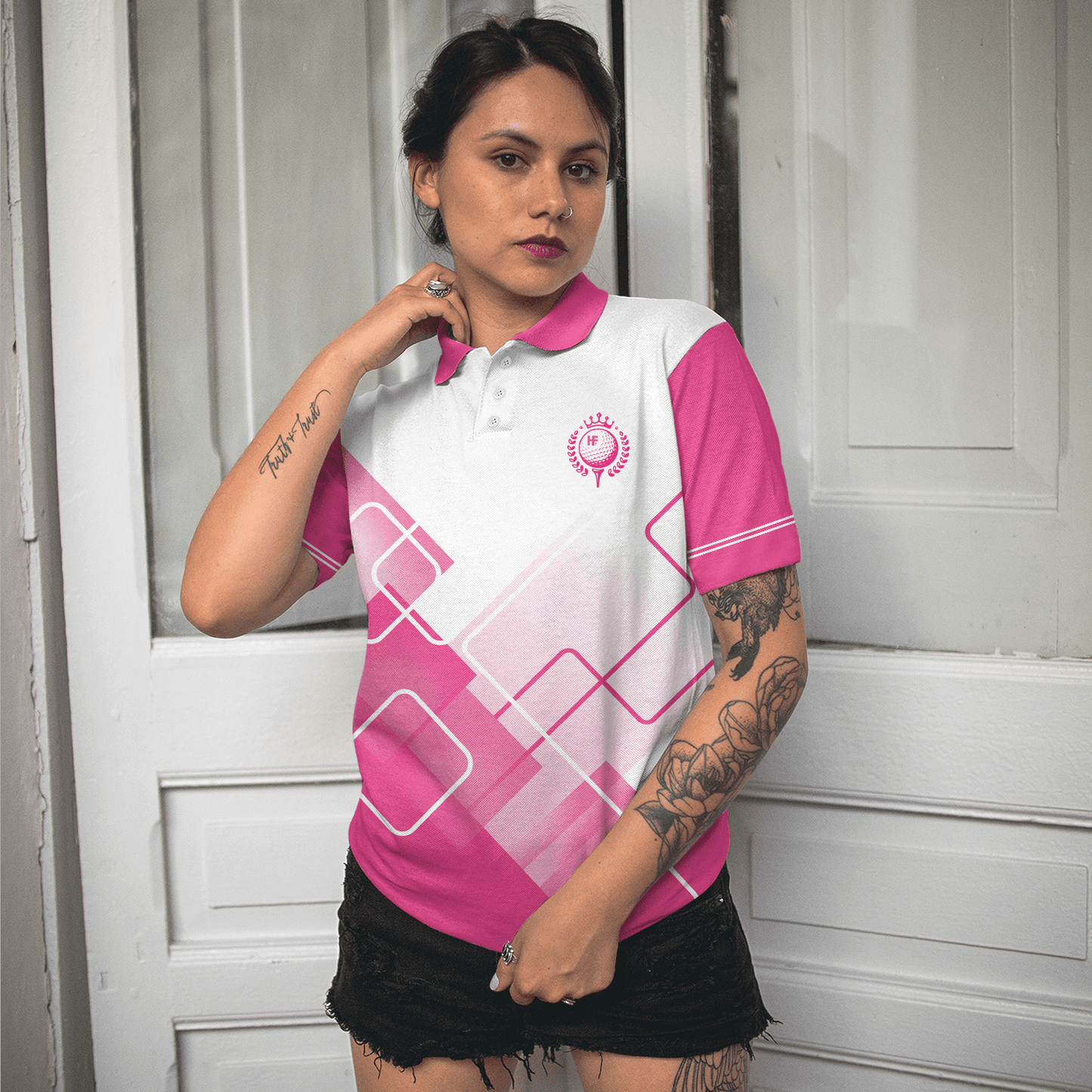 Golf Women Polo Shirt, Pink Pattern Women Polo Shirts, This Girl's Got Drive, Golfing Gift For Ladies, Golfers, Golf Lovers - Amzanimalsgift