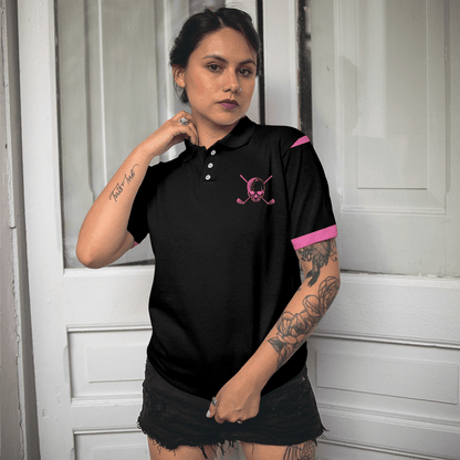 Golf Women Polo Shirt, Pink Skull Black Women Polo Shirts, Simple Golf Shirt Design Gift For Female Golfers, Ladies, Golf Lovers - Amzanimalsgift