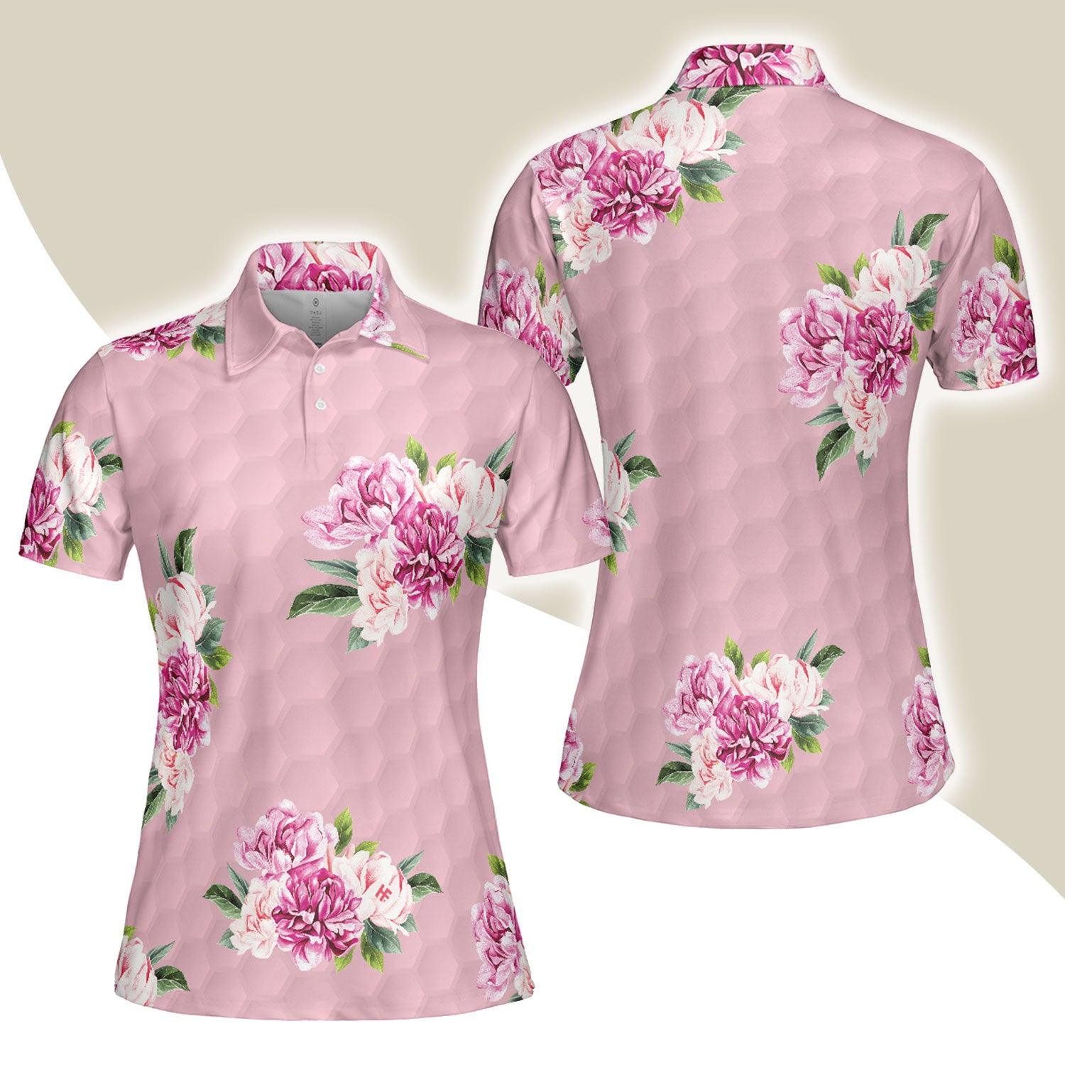 Golf Women Polo Shirt, Pink Watercolor Flowers Women Polo Shirt - Perfect Gift For Female, Ladies, Golfers, Golf Lovers - Amzanimalsgift