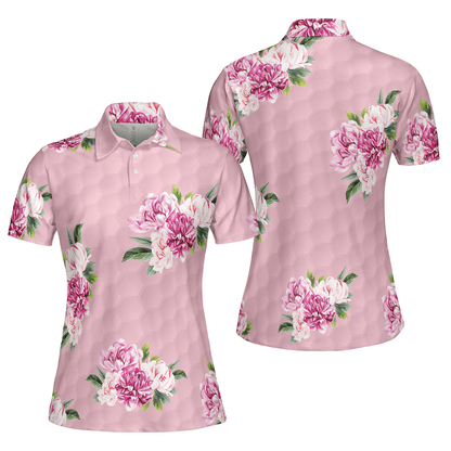 Golf Women Polo Shirt, Pink Watercolor Flowers Women Polo Shirt - Perfect Gift For Female, Ladies, Golfers, Golf Lovers - Amzanimalsgift