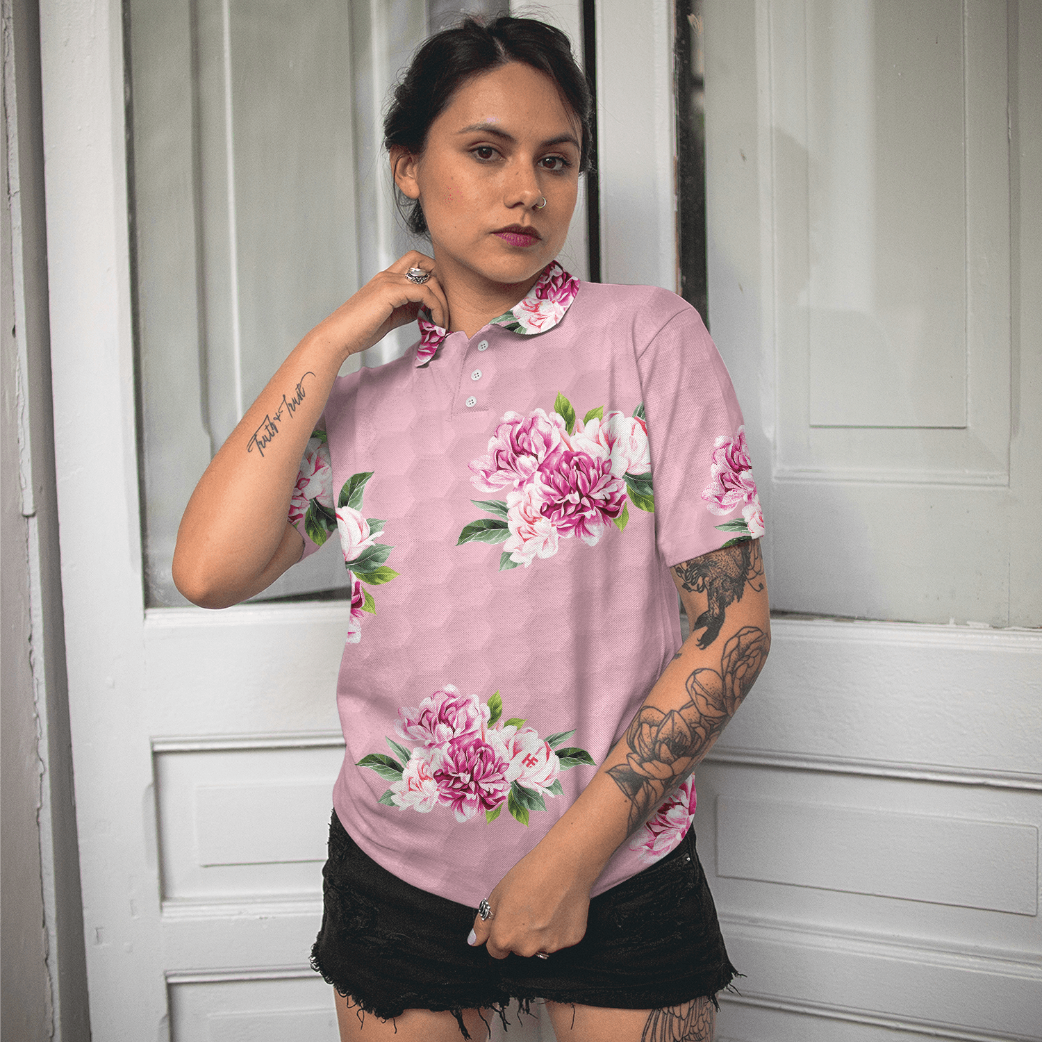 Golf Women Polo Shirt, Pink Watercolor Flowers Women Polo Shirt - Perfect Gift For Female, Ladies, Golfers, Golf Lovers - Amzanimalsgift