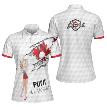 Golf Women Polo Shirt, Put It The Hole Golfaholic, Canada Flag Pin Up Girl Women Polo Shirts, Best Golf Gift For Female Golfers, Ladies, Golf Lovers - Amzanimalsgift