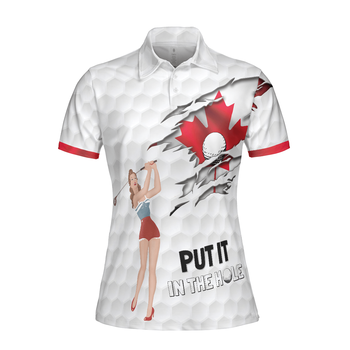 Golf Women Polo Shirt, Put It The Hole Golfaholic, Canada Flag Pin Up Girl Women Polo Shirts, Best Golf Gift For Female Golfers, Ladies, Golf Lovers - Amzanimalsgift