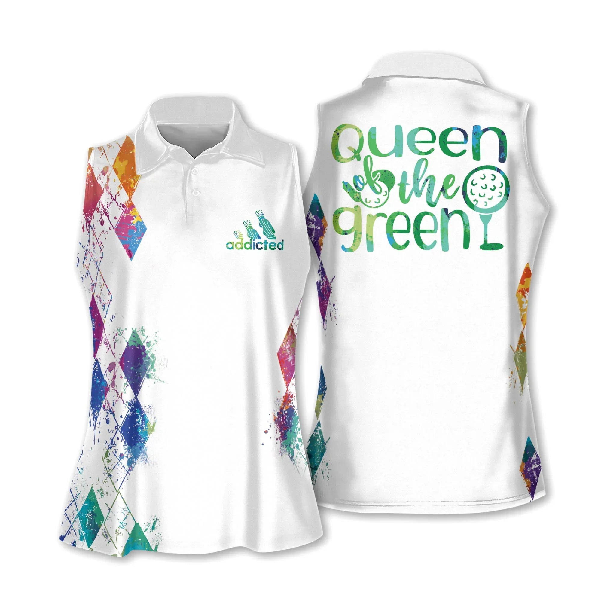 Golf Women Polo Shirt, Queen Of The Green Colorful Argyle Pattern White Background Polo Shirt For Female - Gift Sport For Mother's Day, Golfers - Amzanimalsgift