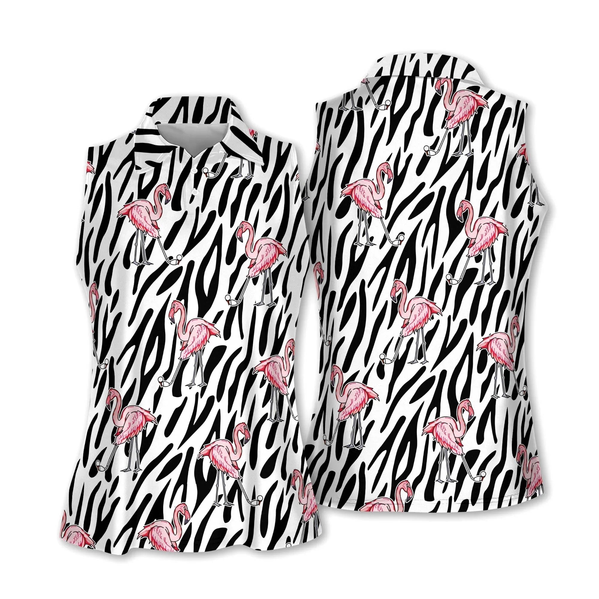 Golf Women Polo Shirt, Seamless Flamingo Zebra Background Women Polo Shirt - Gift Sport For Mother's Day, Golfers, Golf Lover - Amzanimalsgift