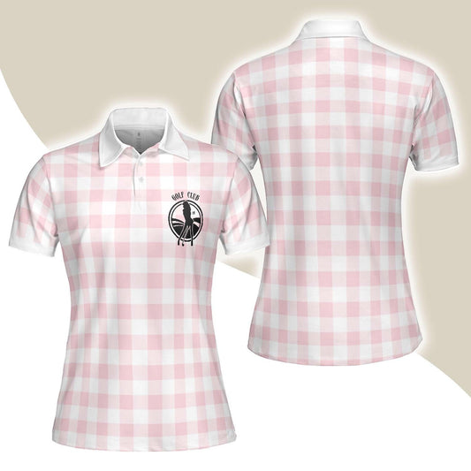 Golf Women Polo Shirt, Sexy Golf Girl With A Golf Club, White And Pink Golf Women Polo Shirts - Best Gift For Ladies, Female, Golfers, Golf Lovers - Amzanimalsgift