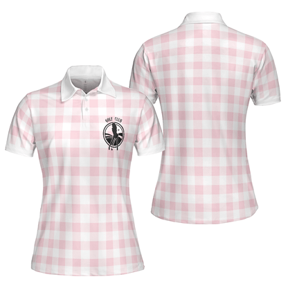 Golf Women Polo Shirt, Sexy Golf Girl With A Golf Club, White And Pink Golf Women Polo Shirts - Best Gift For Ladies, Female, Golfers, Golf Lovers - Amzanimalsgift