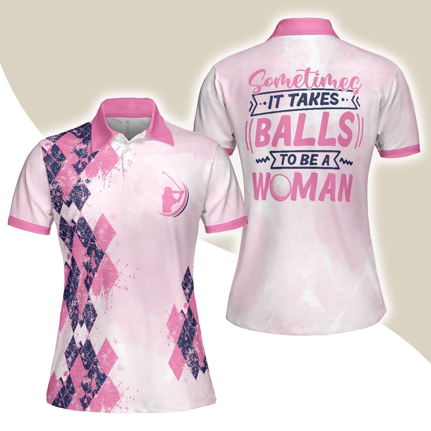 Golf Women Polo Shirt, Sometimes It Takes Balls, Pink Argyle Pattern Golf Women Polo Shirts - Perfect Gift For Ladies, Golfers, Golf Lovers - Amzanimalsgift