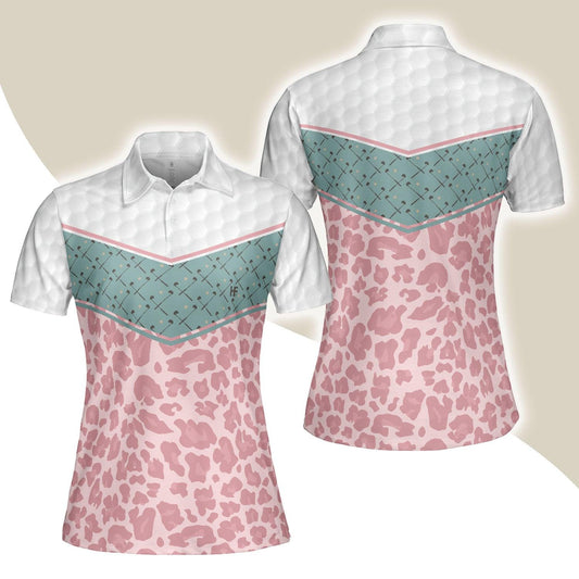 Golf Women Polo Shirt, Striped Golf Clubs Seamless Pattern Leopard Women Polo Shirts, Best Gift For Ladies, Golfers, Golf Lovers - Amzanimalsgift