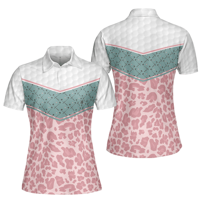 Golf Women Polo Shirt, Striped Golf Clubs Seamless Pattern Leopard Women Polo Shirts, Best Gift For Ladies, Golfers, Golf Lovers - Amzanimalsgift