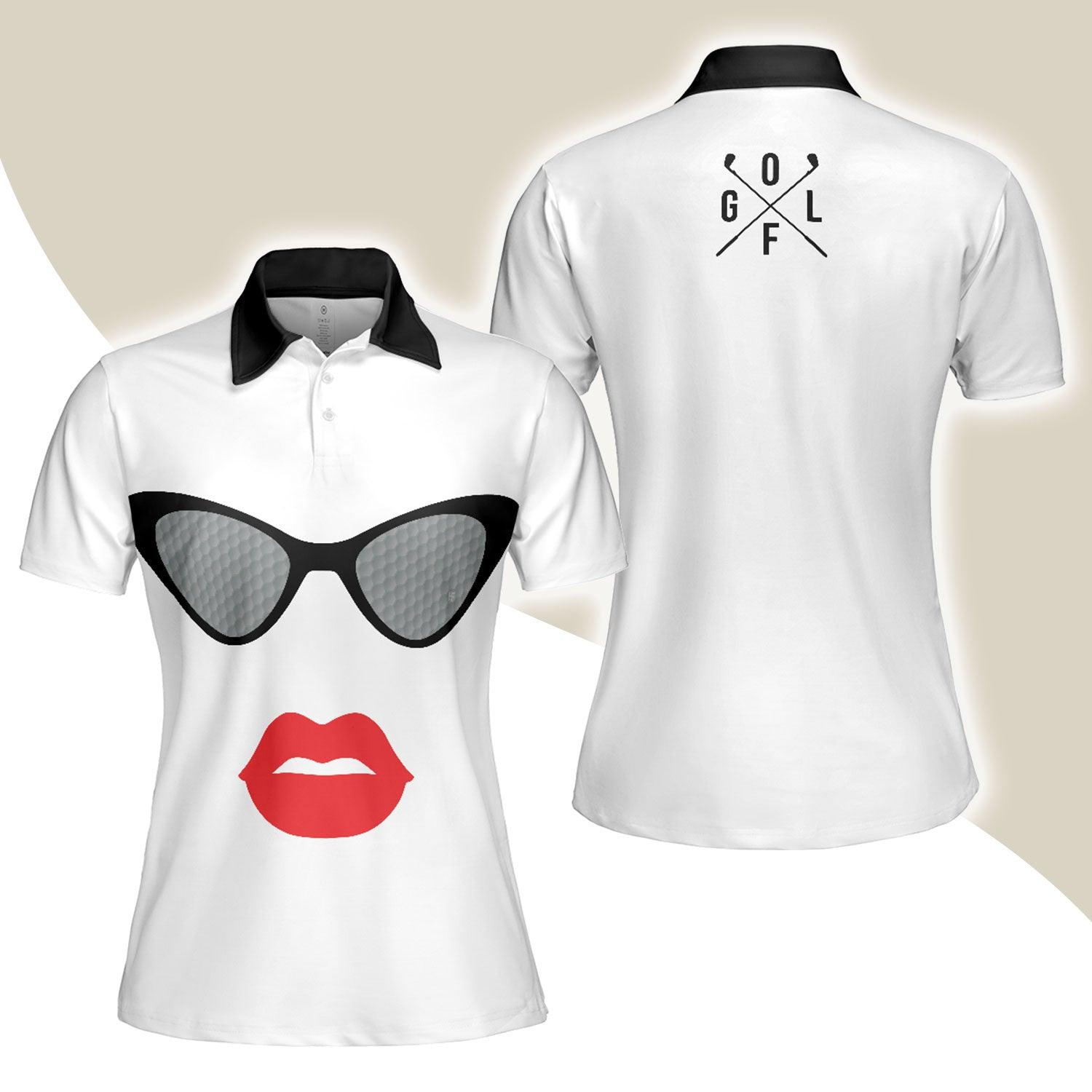 Golf Women Polo Shirt, Sunglasses And Sexy Red Lips Women Polo Shirts, Unique White Golf Shirt For Ladies, Perfect Gift For Golfers, Golf Lovers - Amzanimalsgift