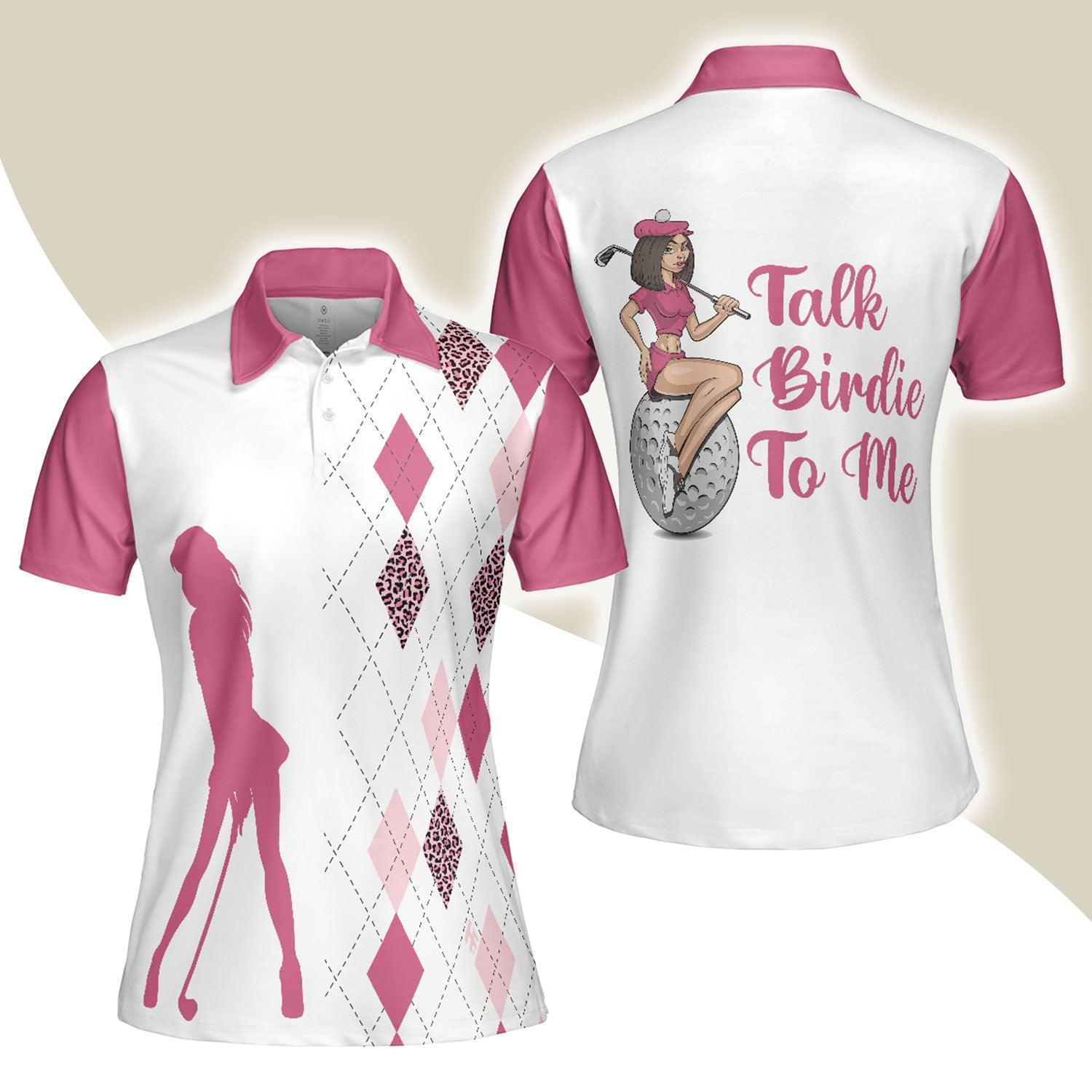 Golf Women Polo Shirt, Talk Birdie To Me, Best Pink Argyle And Leopard Pattern Women Polo Shirts, Perfect Cool Golfing Gift For Ladies, Golfers - Amzanimalsgift