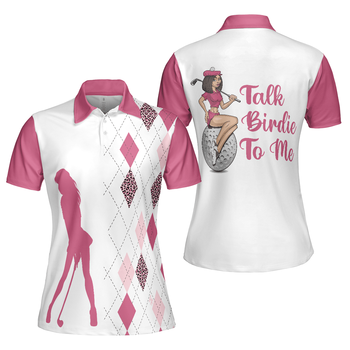 Golf Women Polo Shirt, Talk Birdie To Me, Best Pink Argyle And Leopard Pattern Women Polo Shirts, Perfect Cool Golfing Gift For Ladies, Golfers - Amzanimalsgift