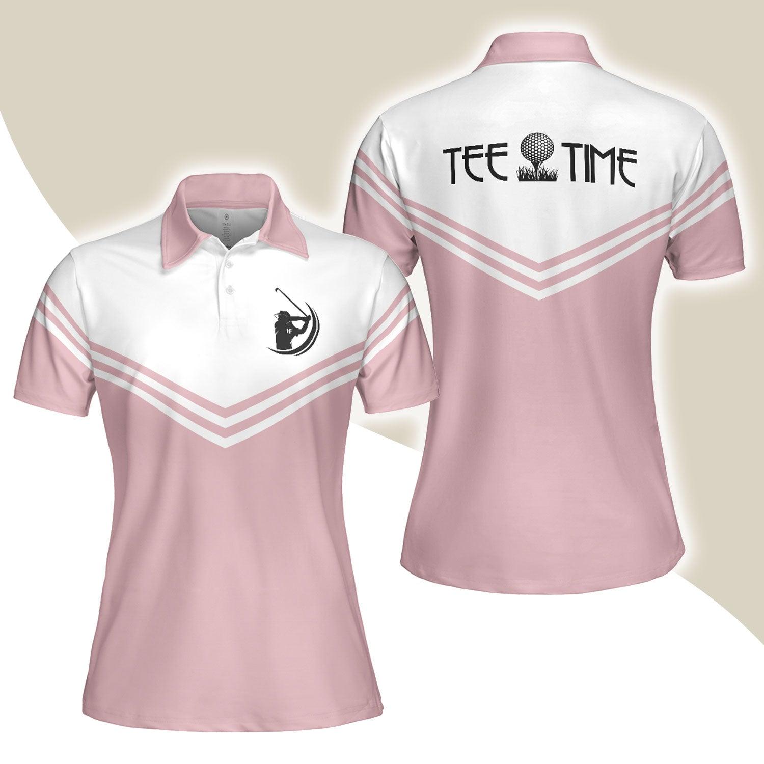 Golf Women Polo Shirt, Tee Time White And Pink Golf Women Polo Shirts, Perfect Cool Golfing Gift For Ladies, Female, Golfers, Golf Lovers - Amzanimalsgift