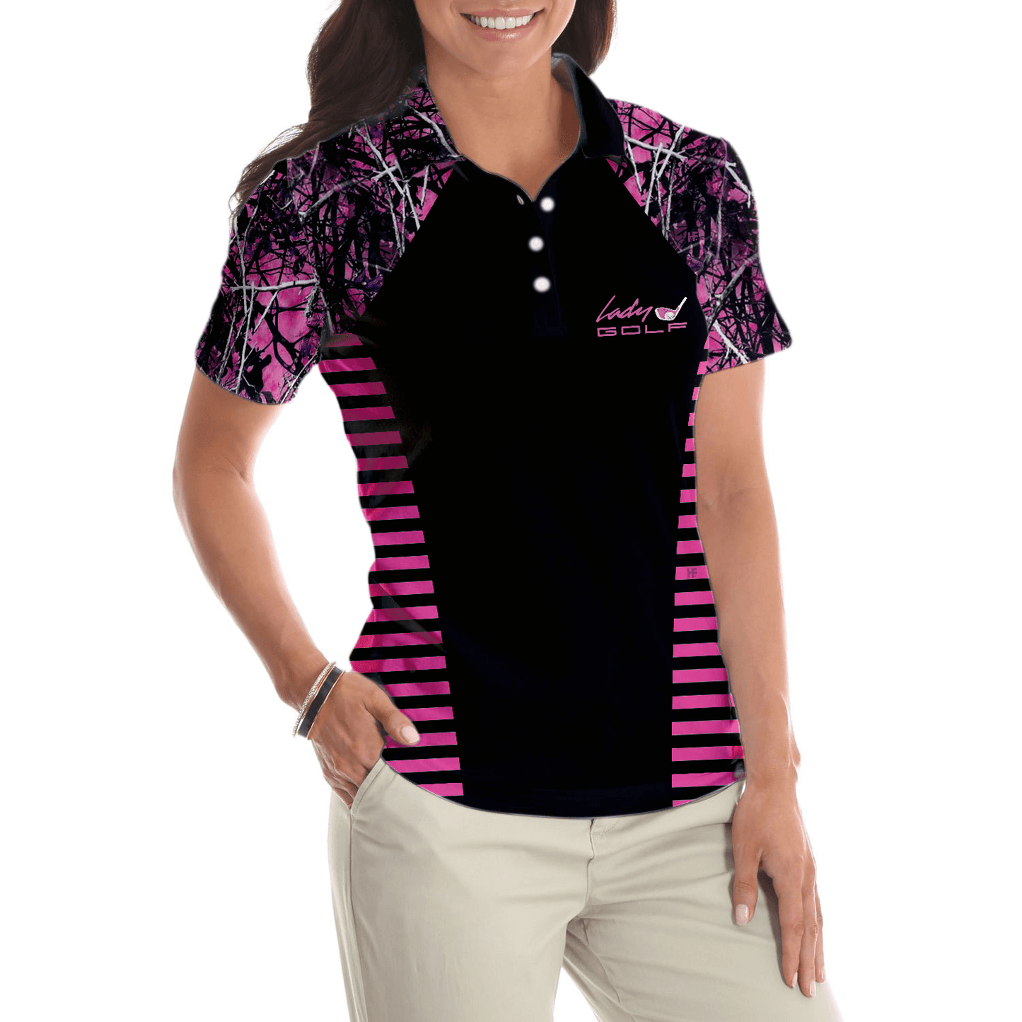 Golf Women Polo Shirt - Thinning Layout Sexy Golf Girl Pink Camouflage Pattern Golf Women Polo Shirt - Perfect Polo Shirt For Golf Lovers, Golfers - Amzanimalsgift