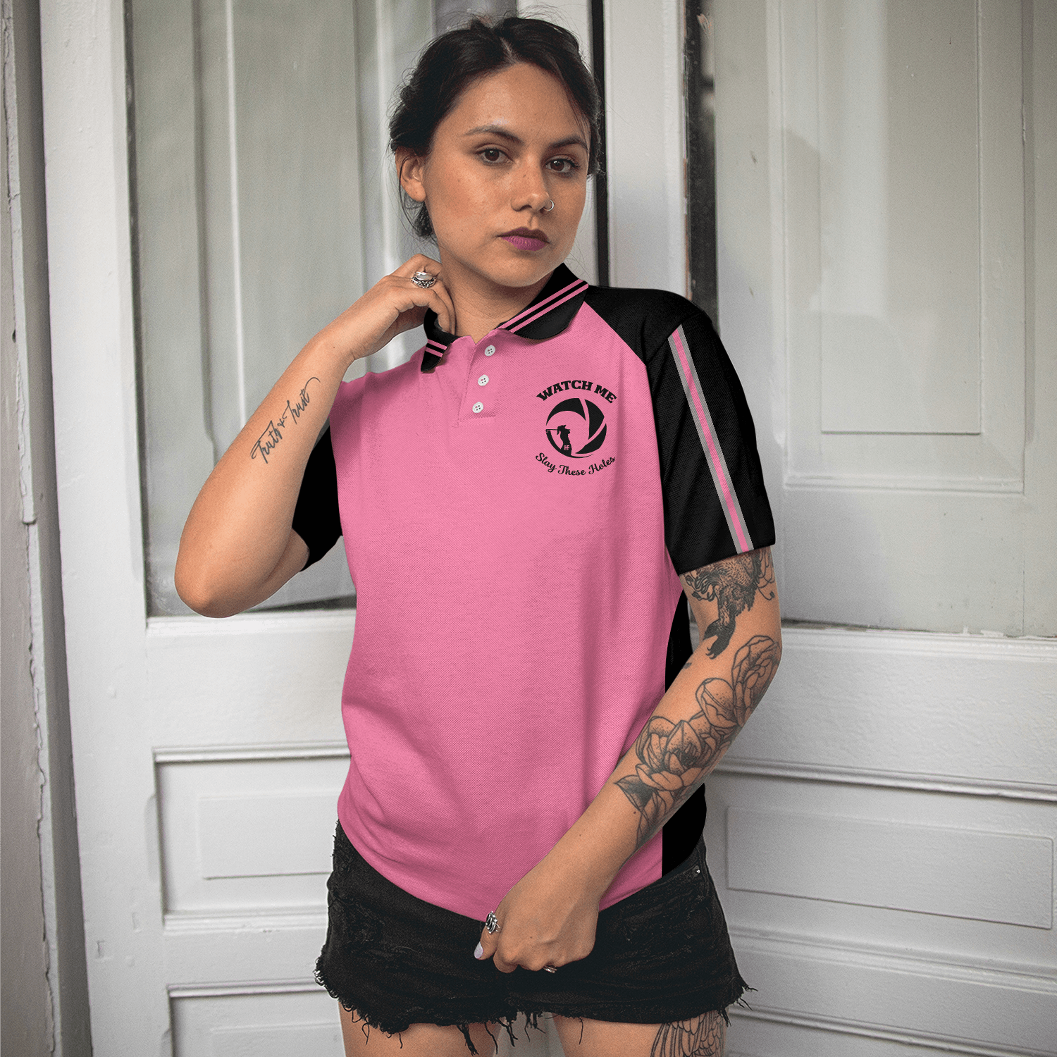 Golf Women Polo Shirt, Watch Me Slay These Holes Women Polo Shirts, Pink And Black Polo Shirt - Perfect Gift For Ladies, Golfers - Amzanimalsgift