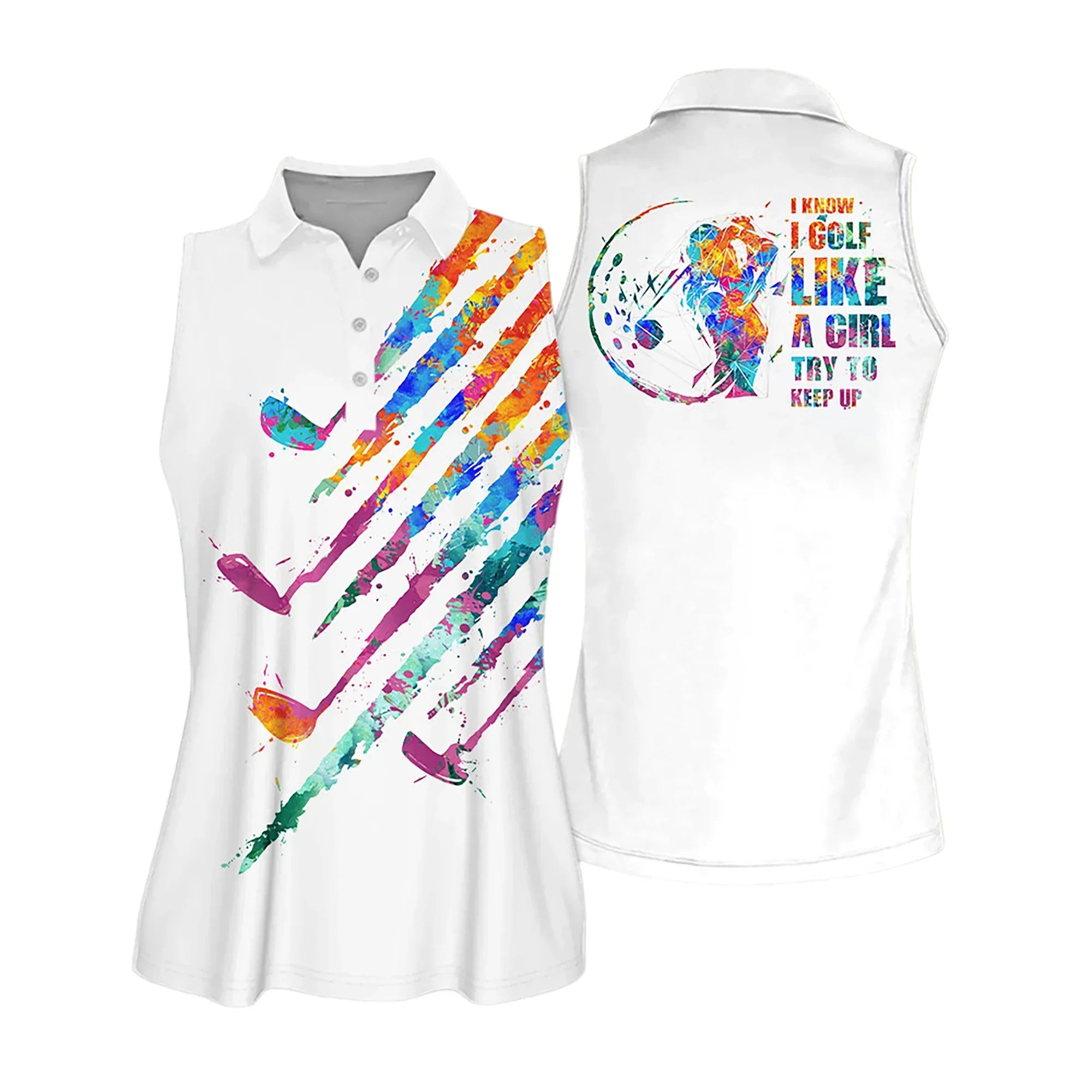 Golf Women Polo Shirt, Watercolor Golf Clubs Pattern I Know I Golf Like A Girl Women Polo Shirt - Gift For Mother's Day, Golfers, Female - Amzanimalsgift