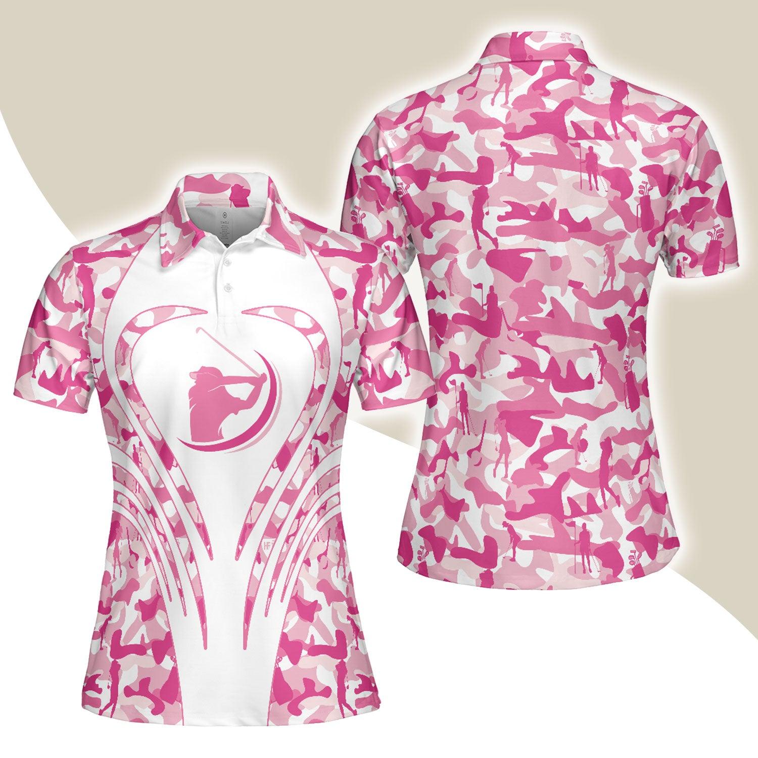 Golf Women Polo Shirt - White Pink Camouflage Thinning Layout Women Polo Shirt, Best Golf Shirt For Golfers - Perfect Gift For Women, Golf Lover - Amzanimalsgift