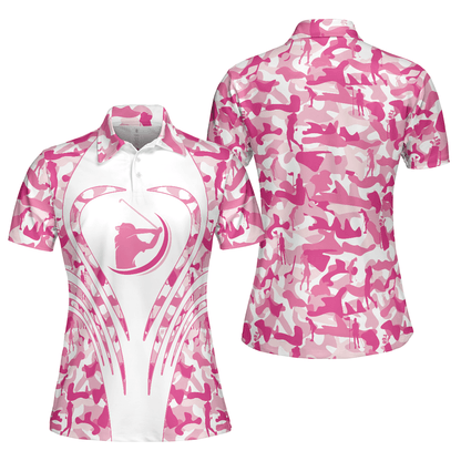 Golf Women Polo Shirt - White Pink Camouflage Thinning Layout Women Polo Shirt, Best Golf Shirt For Golfers - Perfect Gift For Women, Golf Lover - Amzanimalsgift