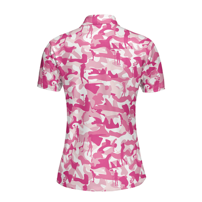 Golf Women Polo Shirt - White Pink Camouflage Thinning Layout Women Polo Shirt, Best Golf Shirt For Golfers - Perfect Gift For Women, Golf Lover - Amzanimalsgift