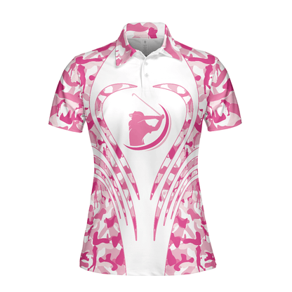 Golf Women Polo Shirt - White Pink Camouflage Thinning Layout Women Polo Shirt, Best Golf Shirt For Golfers - Perfect Gift For Women, Golf Lover - Amzanimalsgift