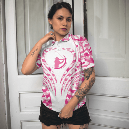 Golf Women Polo Shirt - White Pink Camouflage Thinning Layout Women Polo Shirt, Best Golf Shirt For Golfers - Perfect Gift For Women, Golf Lover - Amzanimalsgift