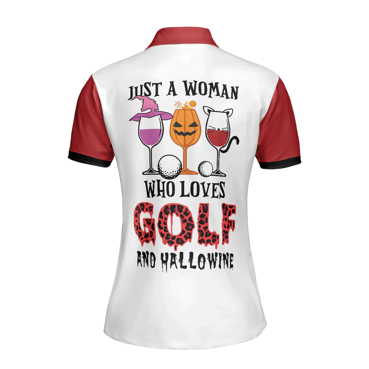 Golf Women Polo Shirt, White Red Leopard Argyle Pattern Wine Halloween Women Polo Shirts, Gift For Golfers, Just A Woman Who Loves Golf And Hallowine - Amzanimalsgift