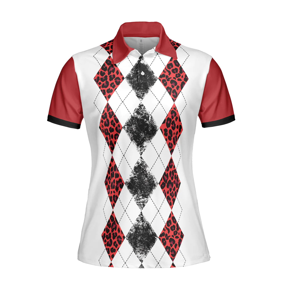 Golf Women Polo Shirt, White Red Leopard Argyle Pattern Wine Halloween Women Polo Shirts, Gift For Golfers, Just A Woman Who Loves Golf And Hallowine - Amzanimalsgift