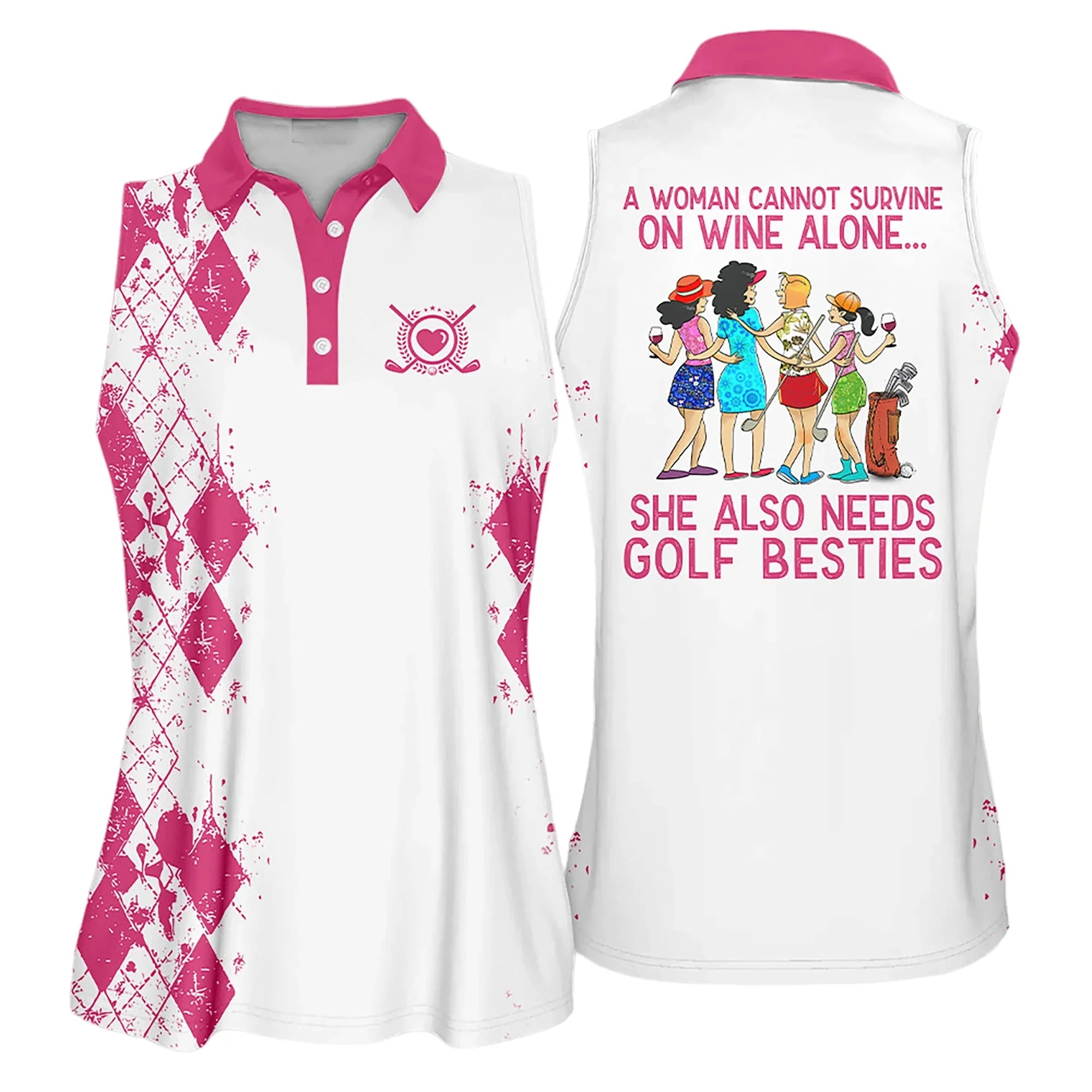 Golf Women Polo Shirts, Golf Friend Argyle Pattern She Also Needs Golf Besties Multicolor Women Polo Shirts - Gift For Golfers, Golf Lovers - Amzanimalsgift