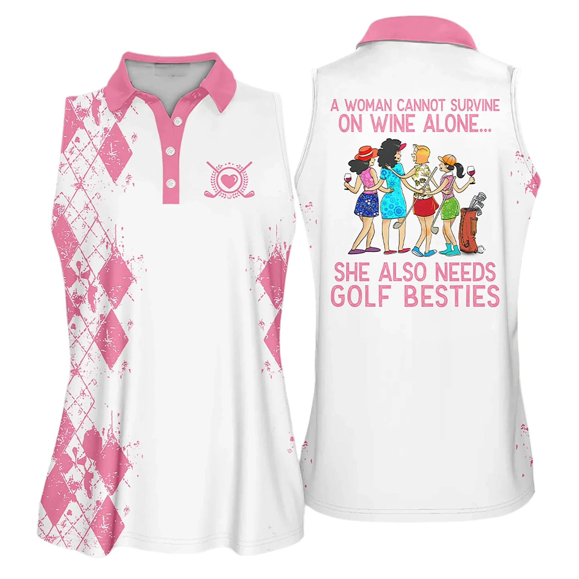 Golf Women Polo Shirts, Golf Friend Argyle Pattern She Also Needs Golf Besties Multicolor Women Polo Shirts - Gift For Golfers, Golf Lovers - Amzanimalsgift