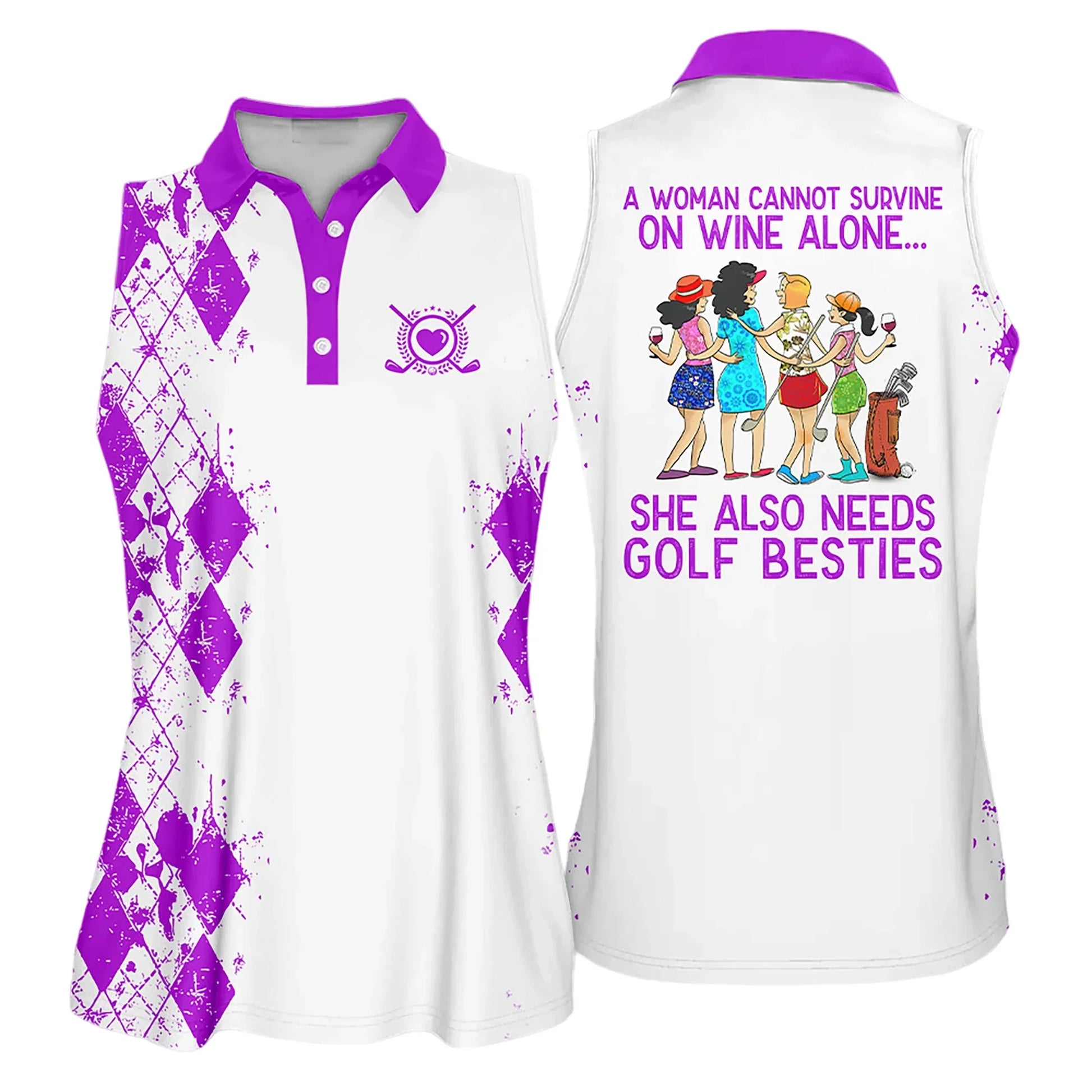 Golf Women Polo Shirts, Golf Friend Argyle Pattern She Also Needs Golf Besties Multicolor Women Polo Shirts - Gift For Golfers, Golf Lovers - Amzanimalsgift
